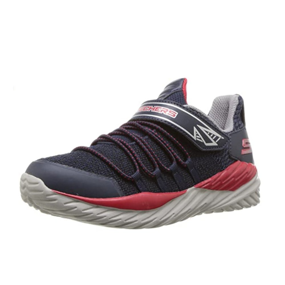 NEW Skechers Kids Nitro Sprint Vector Shift Knit Navy Red Elastic Lace Strap